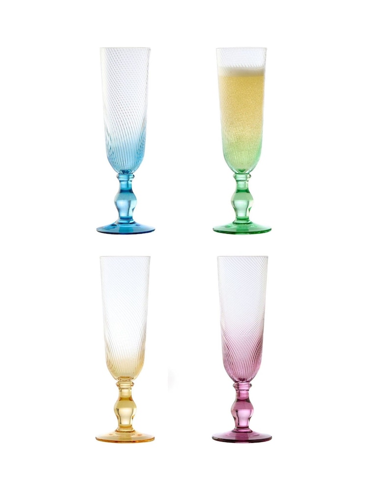 Anton Studio Designs Set of 4 Pink Swirl Champagne Flutes - Image 2 of 3