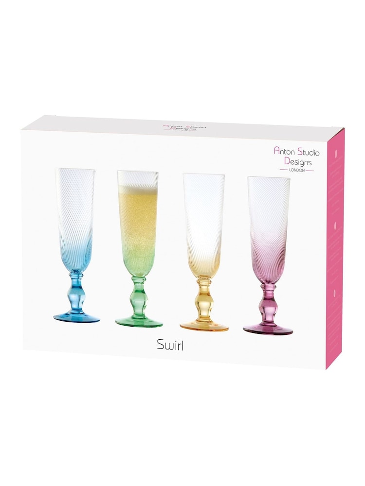 Anton Studio Designs Set of 4 Pink Swirl Champagne Flutes - Image 3 of 3