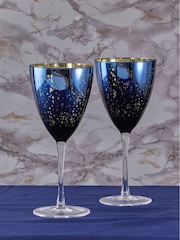 Artland Set of 2 Blue Galaxy Wine Glasses - Image 1 of 4