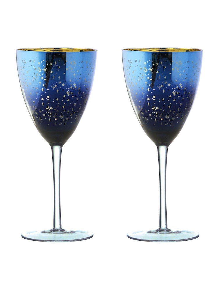 Artland Set of 2 Blue Galaxy Wine Glasses - Image 2 of 4
