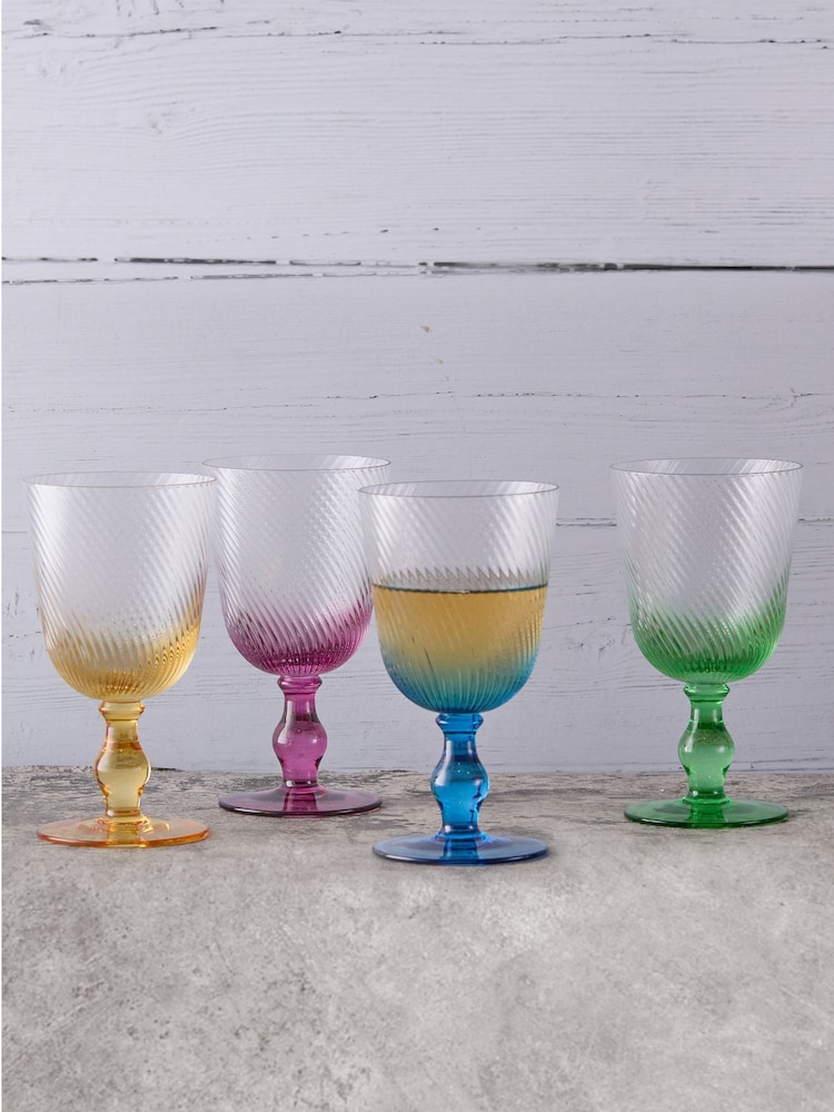 Anton Studio Designs Set of 4 Yellow Swirl Wine Glasses - Image 1 of 3