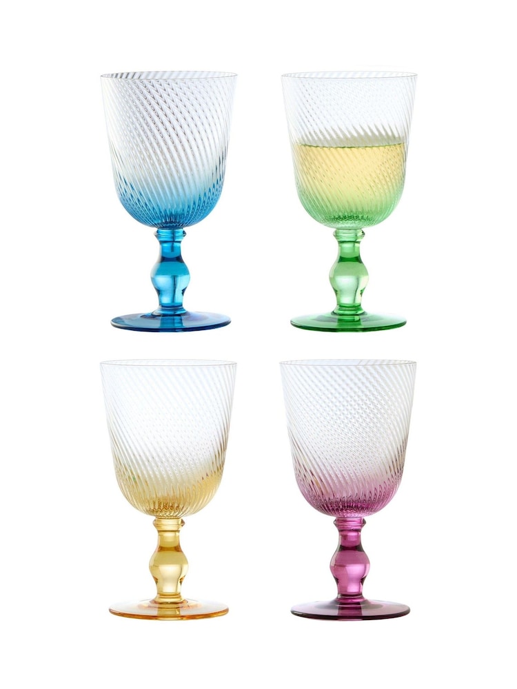 Anton Studio Designs Set of 4 Yellow Swirl Wine Glasses - Image 2 of 3
