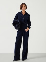 Hush Blue Navy Evelyn Cord 100% Cotton Jumpsuit - Image 1 of 5