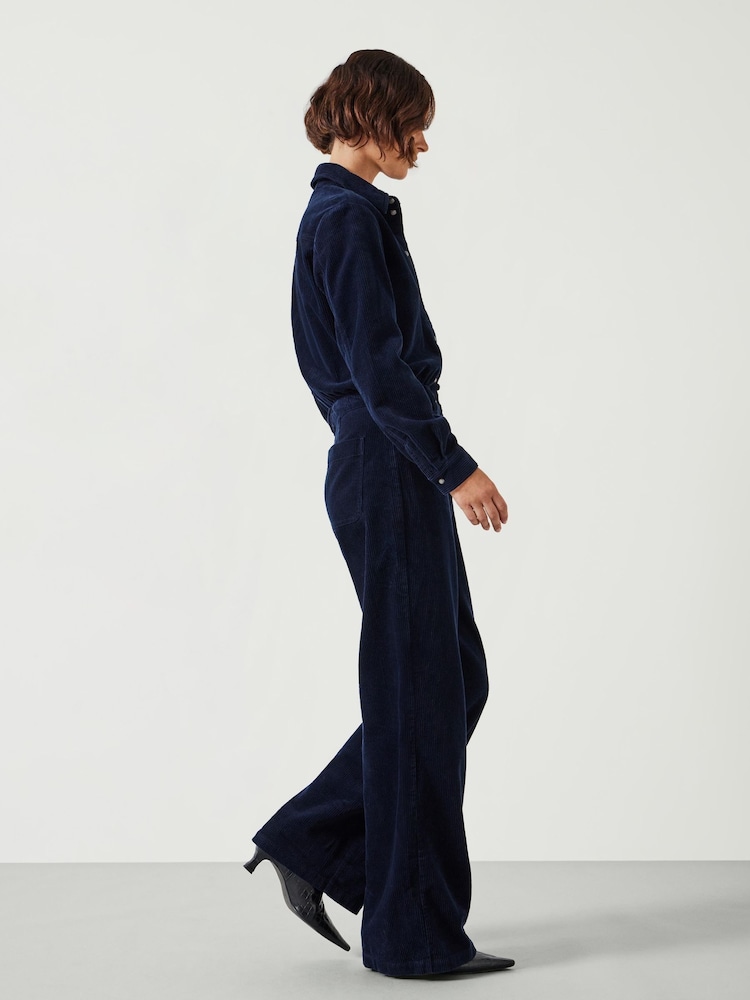 Hush Blue Navy Evelyn Cord 100% Cotton Jumpsuit - Image 4 of 5