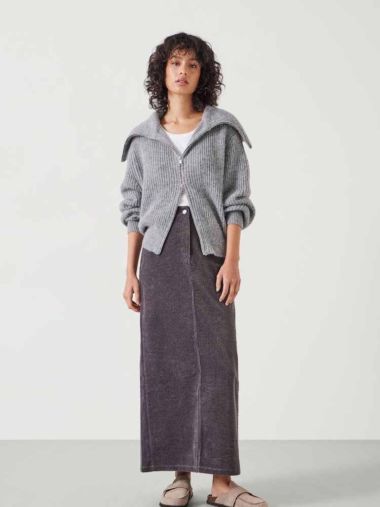 Hush Grey Alana Corduroy Maxi 100% Cotton Skirt - Image 1 of 5
