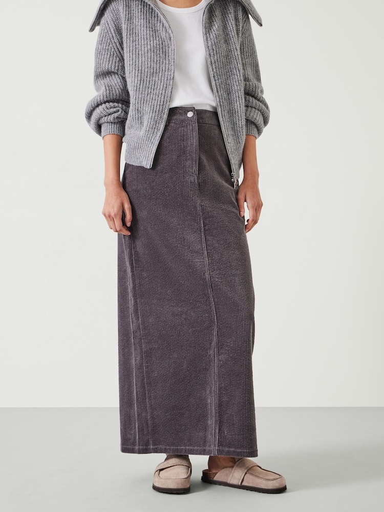 Hush Grey Alana Corduroy Maxi 100% Cotton Skirt - Image 2 of 5