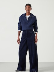 Hush Blue 100% Cotton Wide Leg Cord Trousers - Image 1 of 5