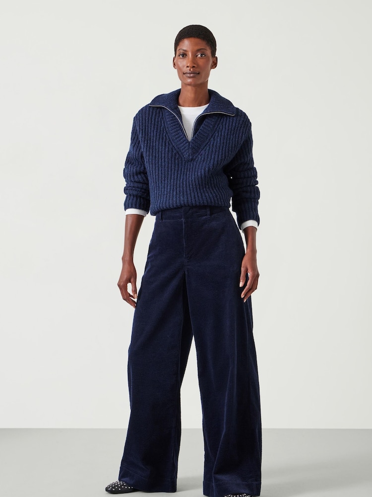 Hush Blue 100% Cotton Wide Leg Cord Trousers - Image 1 of 5