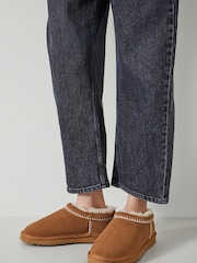 Hush Brown Padded Collar Shearling Snug Slippers - Image 1 of 5