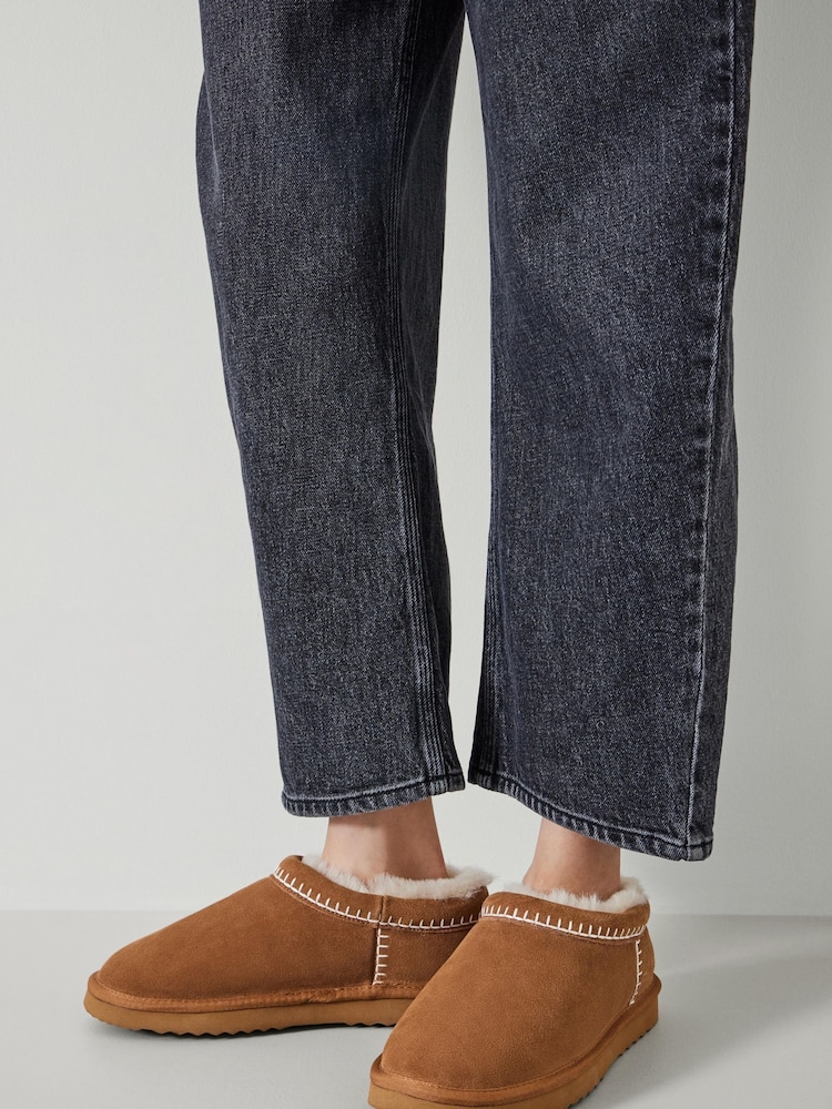 Hush Brown Padded Collar Shearling Snug Slippers - Image 1 of 5