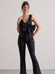 Club L London Black Adoration Satin Plunge-Neck Top With Bow - Image 4 of 5