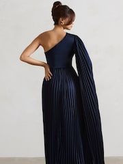 Club L London Blue My Vision Plisse Asymmetric Split Maxi Dress With Cape Sleeve - Image 5 of 5