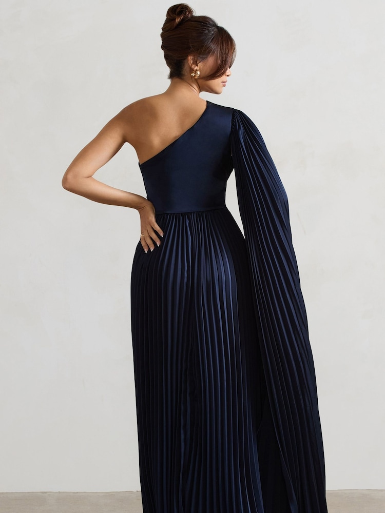 Club L London Blue My Vision Plisse Asymmetric Split Maxi Dress With Cape Sleeve - Image 5 of 5
