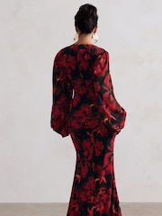 Club L London Black Casarile V-Neck Balloon Sleeve Maxi Dress - Image 2 of 5
