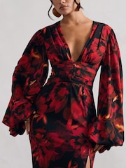 Club L London Black Casarile V-Neck Balloon Sleeve Maxi Dress - Image 5 of 5