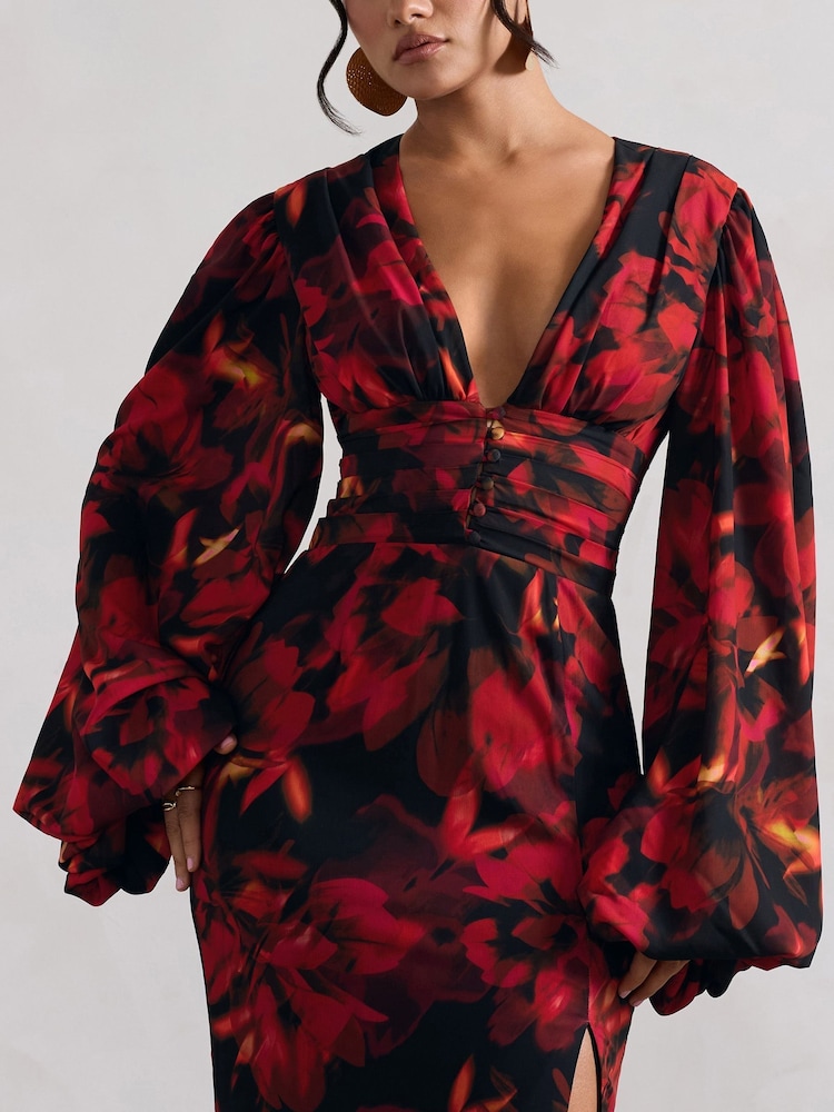 Club L London Black Casarile V-Neck Balloon Sleeve Maxi Dress - Image 5 of 5