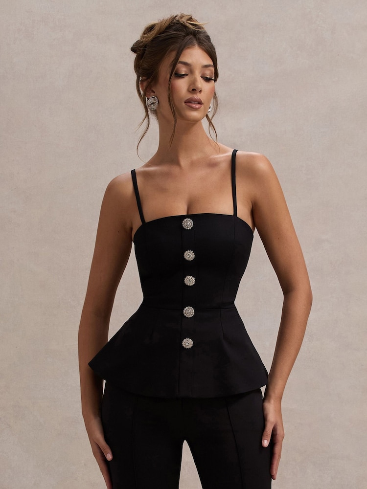 Club L London Black Skyla Strappy Top With Buttons - Image 1 of 7