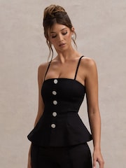Club L London Black Skyla Strappy Top With Buttons - Image 2 of 7