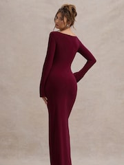 Club L London Red Cosmos Asymmetric Long-Sleeve Split Maxi Dress - Image 2 of 5