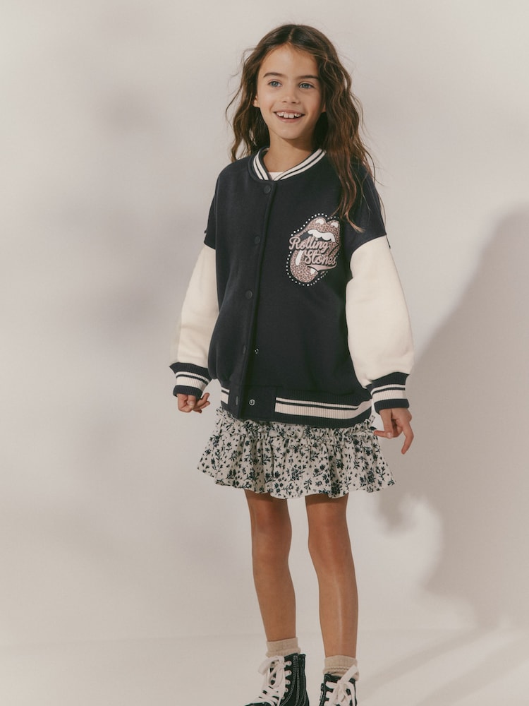 Black/White Rolling Stones Varsity Embroidered Jacket (3-16yrs) - Image 1 of 9