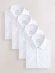 White Regular Fit Short Sleeve Easy Care Formal Smart Shirts 4 Pack - Image 1 of 7