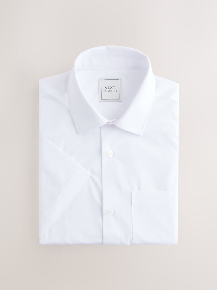 White Regular Fit Short Sleeve Easy Care Formal Smart Shirts 4 Pack - Image 2 of 7