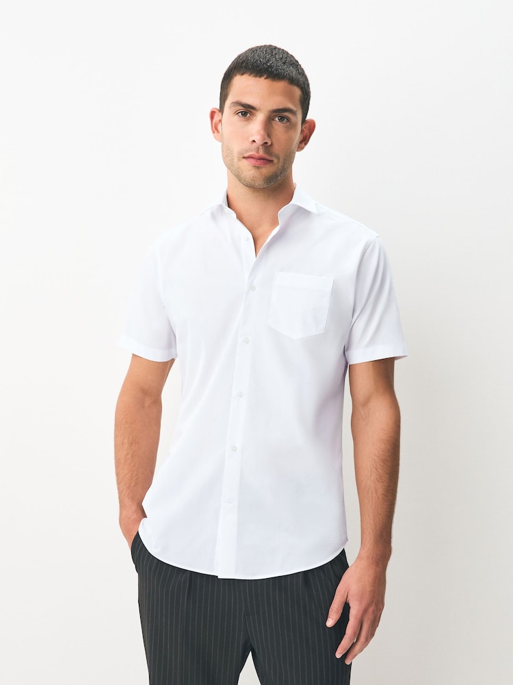 White Regular Fit Short Sleeve Easy Care Formal Smart Shirts 4 Pack - Image 2 of 8 White Regular Fit Short Sleeve Easy Care Formal Smart Shirts 4 Pack - Image 2 of 8