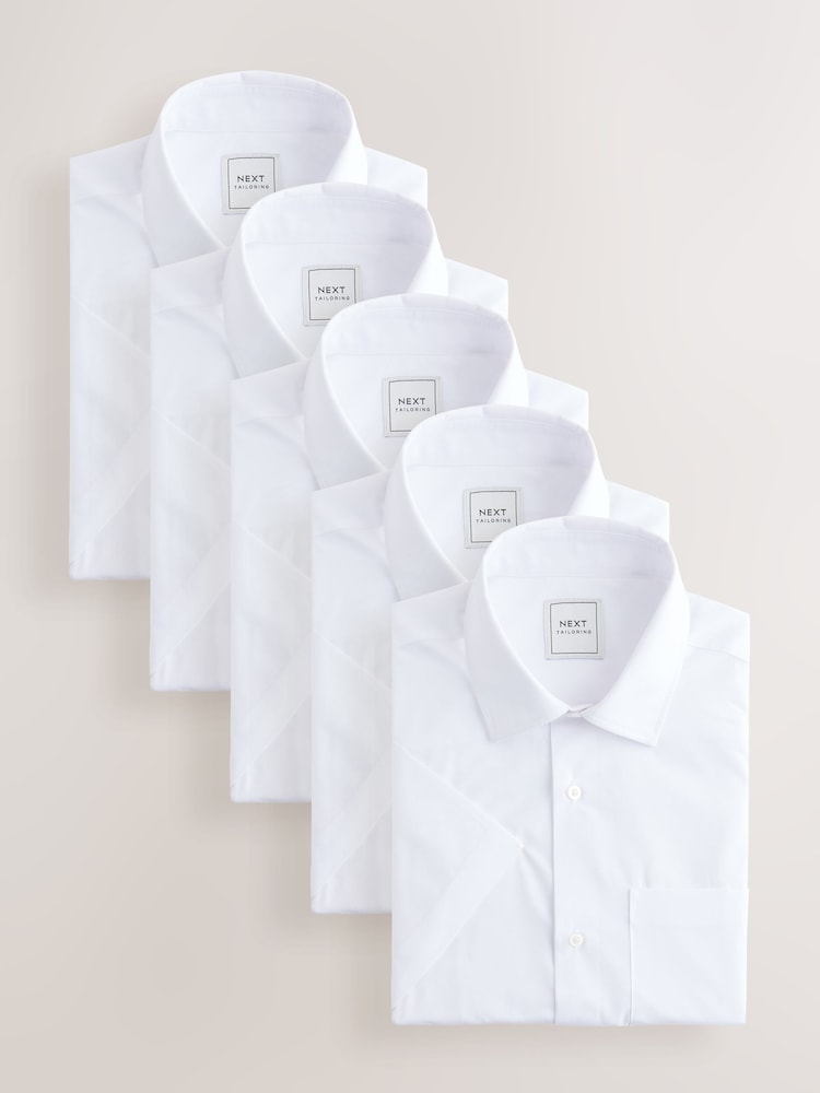 Blanco - Short Sleeve Easy Care Formal Smart Shirts 5 Pack - Imagen 1 de 8