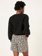 FatFace Anna Black Shibori Long Flippy Shorts - Image 3 of 6
