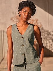FatFace Florrie Light Green Florrie Embroidered Waistcoat - Image 1 of 11