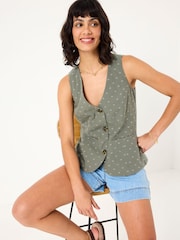 FatFace Florrie Light Green Florrie Embroidered Waistcoat - Image 5 of 11
