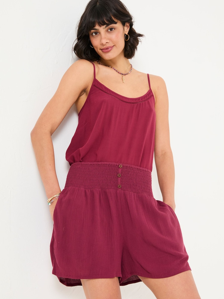 FatFace Rylee Burgundy Red Flippy Shorts - Image 1 of 6