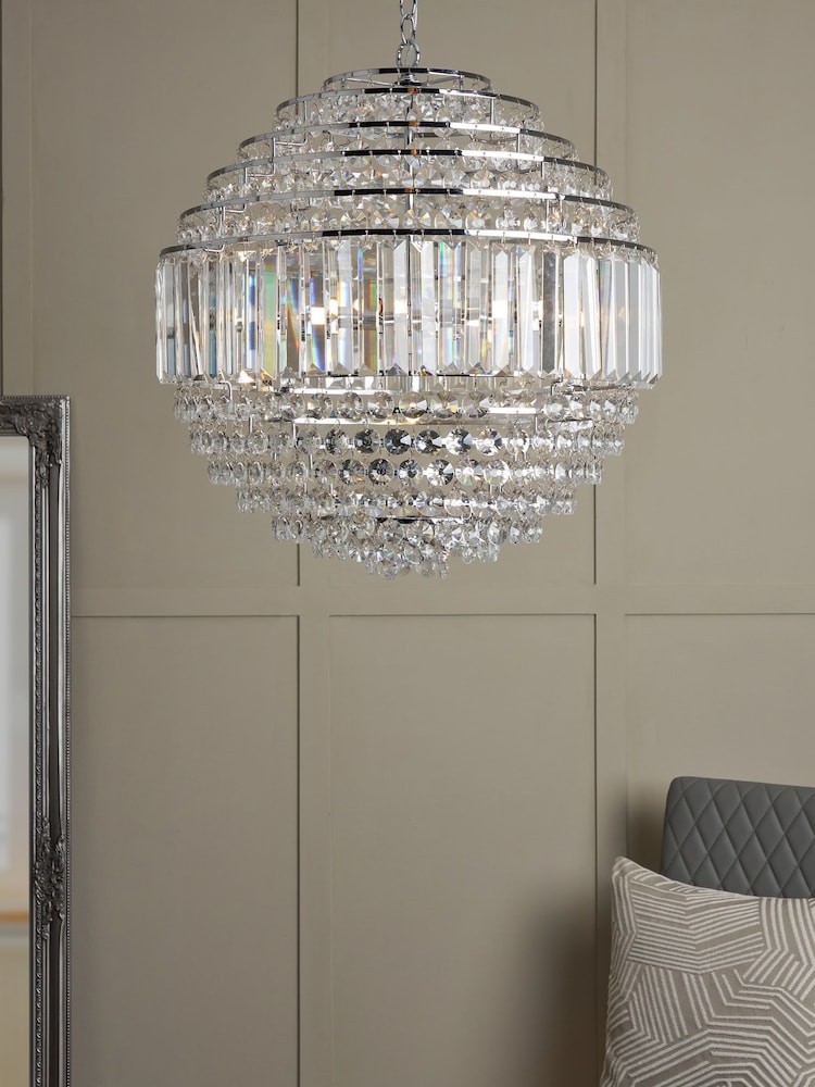 BHS Silver Paladina Crystal Chandelier Ceiling Light - Image 2 of 6