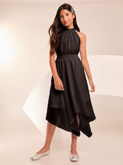 Lipsy Black Hanky Hem Halter Occasion Dress (7-16yrs) - Image 2 of 4