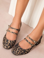 Friends Like These Animal Leopard Standard Fit Low Block Heel Double Strap Mary Jane Court Shoes - Image 4 of 5
