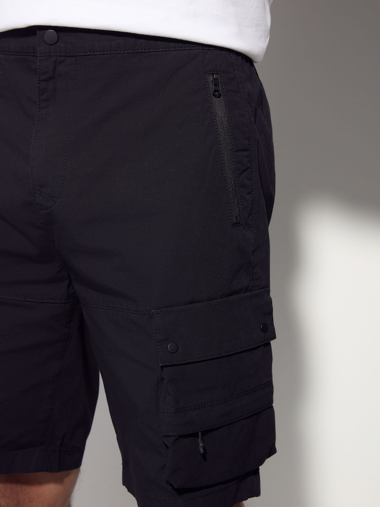 Black Tech Stretch Utility Cargo Shorts - Image 3 of 6
