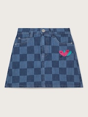 Monsoon Blue 100% Cotton Denim Checkerboard Mini Skirt - Image 1 of 3