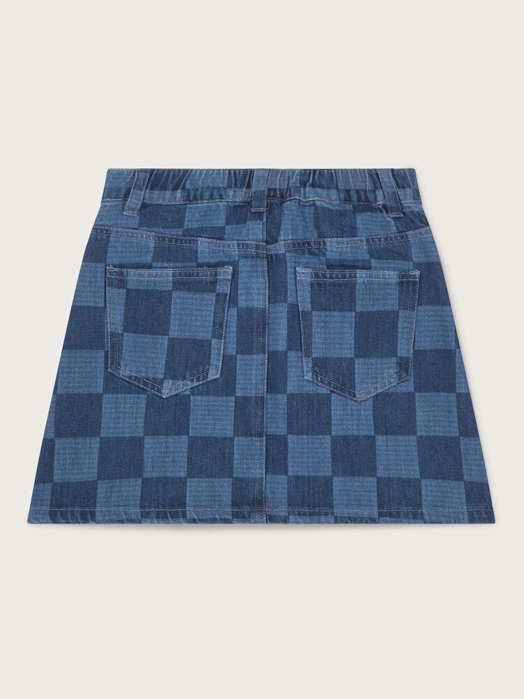 Monsoon Blue 100% Cotton Denim Checkerboard Mini Skirt - Image 2 of 3