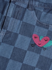 Monsoon Blue 100% Cotton Denim Checkerboard Mini Skirt - Image 3 of 3