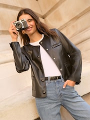 Friends Like These Black PU Collarless Jacket - Image 1 of 4