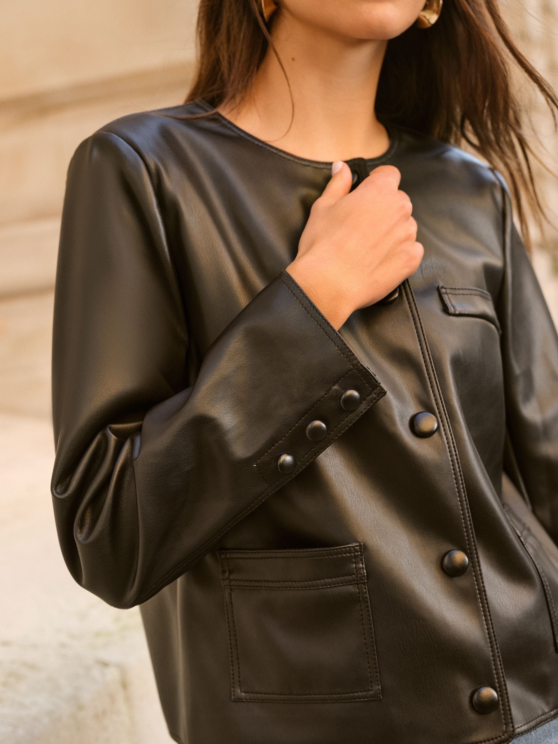Buy Friends Like These Black PU Collarless Jacket from Next USA
