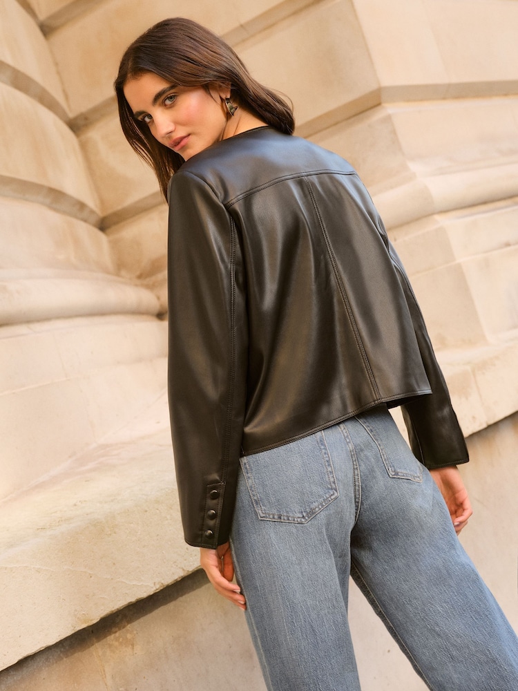 Friends Like These Black PU Collarless Jacket - Image 4 of 4