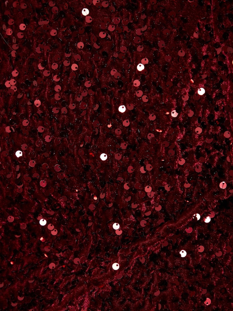 Threadbare Red Sequin Velour Drop Shoulder Top - Image 6 of 6