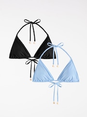 Friends Like These Black Triangle Triangle Tie Side Bikini Top With Shell Trim - Image 1 of 7