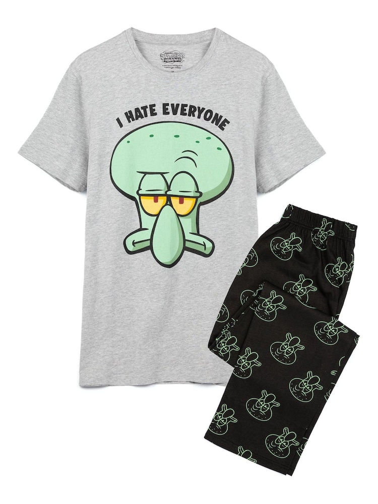 Vanilla Underground Grey Mens SpongeBob SquarePants Short Sleeve Long Leg Licensed Pyjamas - Image 1 of 6