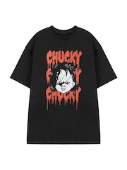 Vanilla Underground Black Unisex Adults Chucky Licensed Halloween 100% Cotton T-Shirt - Image 1 of 6
