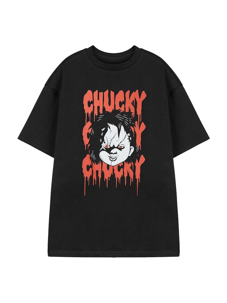 Vanilla Underground Black Unisex Adults Chucky Licensed Halloween 100% Cotton T-Shirt - Image 1 of 6 Vanilla Underground Black Unisex Adults Chucky Licensed Halloween 100% Cotton T-Shirt - Image 1 of 6
