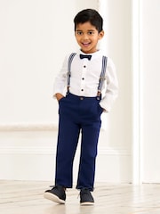 JoJo Maman Bébé Navy 4-Piece Shirt & Trouser Set With Bow Tie & Braces - Image 1 of 6