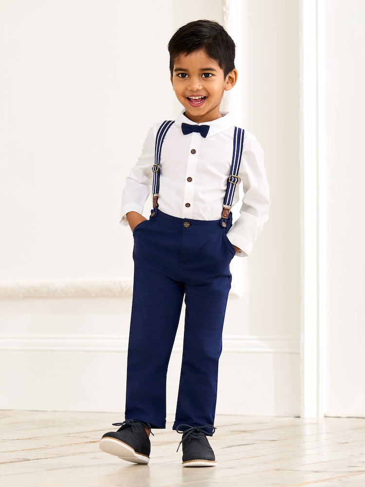 JoJo Maman Bébé Navy 4-Piece Shirt & Trouser Set With Bow Tie & Braces - Image 1 of 6