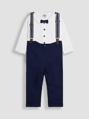 JoJo Maman Bébé Navy 4-Piece Shirt & Trouser Set With Bow Tie & Braces - Image 5 of 6